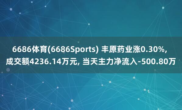 6686体育(6686Sports) 丰原药业涨0.30%， 成交额4236.14万元， 当天主力净流入-500.80万
