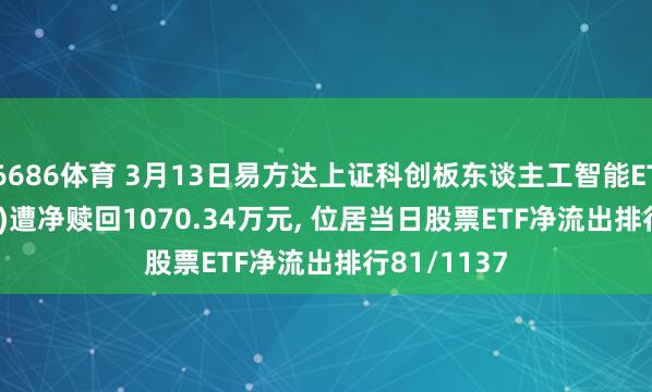 6686体育 3月13日易方达上证科创板东谈主工智能ETF(588730)遭净赎回1070.34万元， 位居当日股票ETF净流出排行81/1137