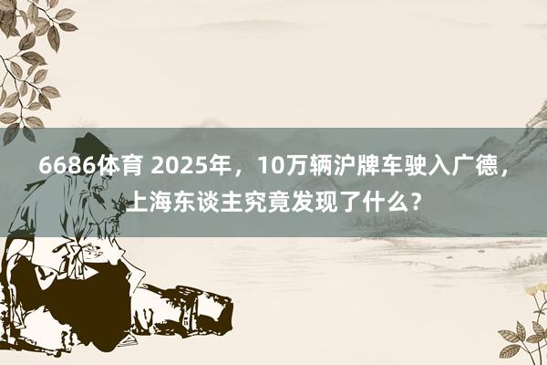 6686体育 2025年，10万辆沪牌车驶入广德，上海东谈主究竟发现了什么？